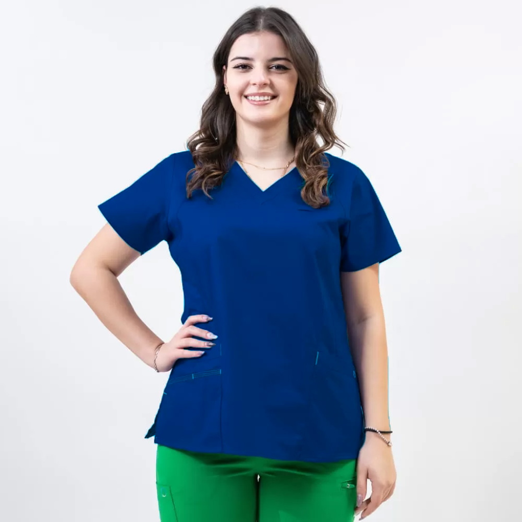 Bluza medicala Lotus Flex, stretch, albastru royal, CVC-NP4 3XL