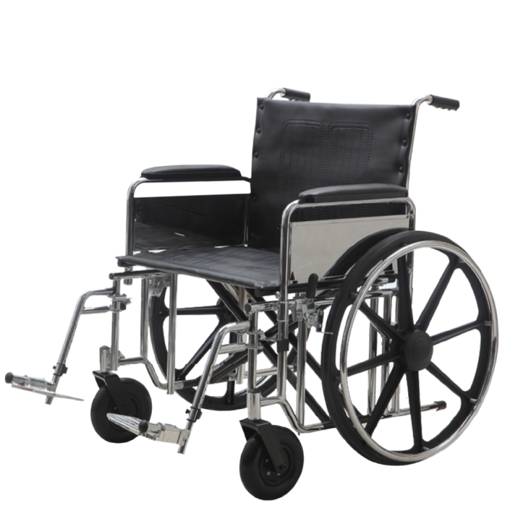 Carucior handicap STEELMAN XL, otel cromat pentru persoane supraponderale Ortomobil 04010B  55 cm